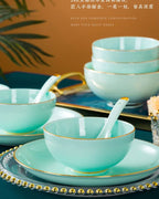 Jingdezhen Light Luxury Bone Porcelain Hand-painted Gold Border Bowl Plate Combination, Celadon Tableware Set for Household Use - Grand Goldman