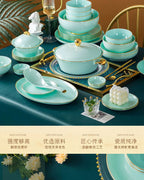Jingdezhen Light Luxury Bone Porcelain Hand-painted Gold Border Bowl Plate Combination, Celadon Tableware Set for Household Use - Grand Goldman