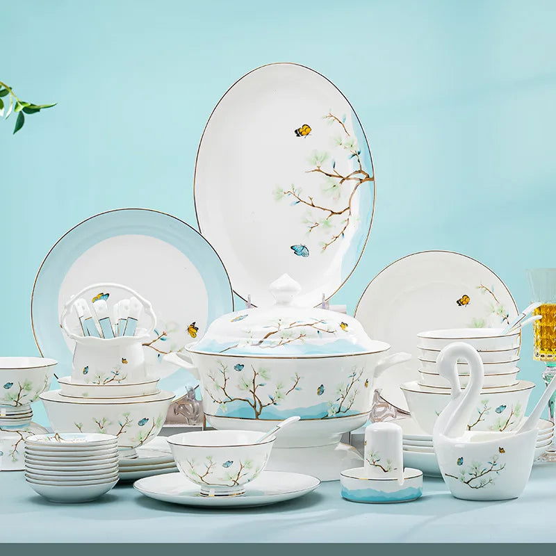Jingdezhen New Chinese Ceramic Bowls, Dishes, Bone Porcelain Tableware, Bowls, Chopsticks Set, Household Use - Grand Goldman