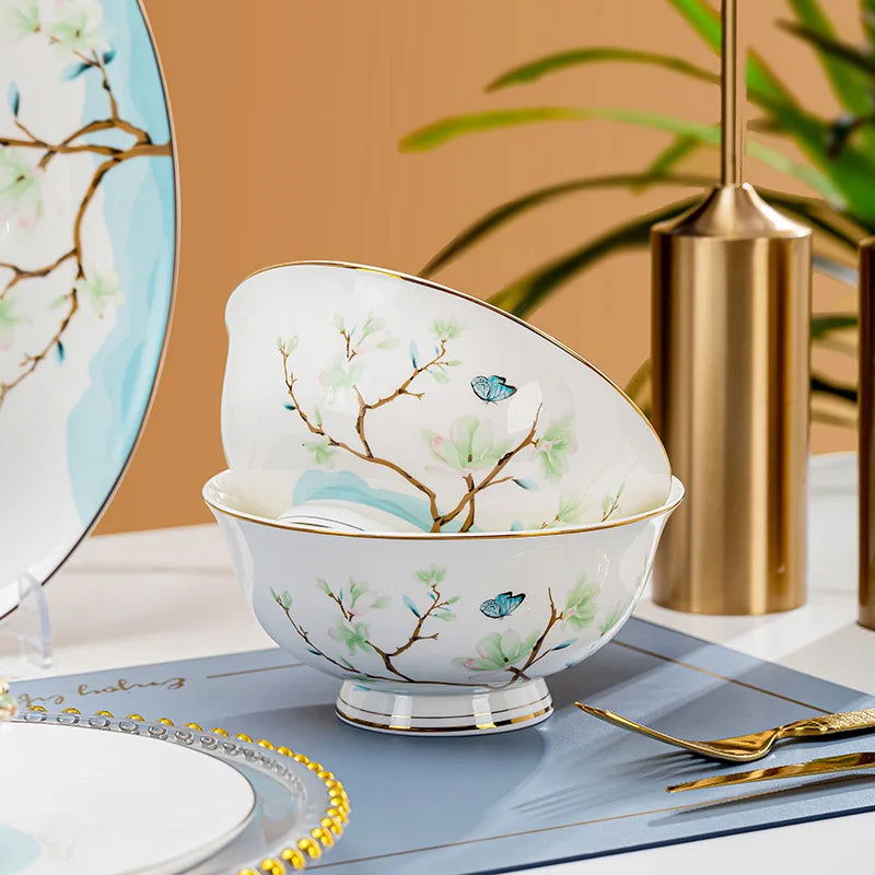 Jingdezhen New Chinese Ceramic Bowls, Dishes, Bone Porcelain Tableware, Bowls, Chopsticks Set, Household Use - Grand Goldman