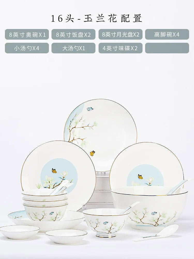 Jingdezhen New Chinese Ceramic Bowls, Dishes, Bone Porcelain Tableware, Bowls, Chopsticks Set, Household Use - Grand Goldman