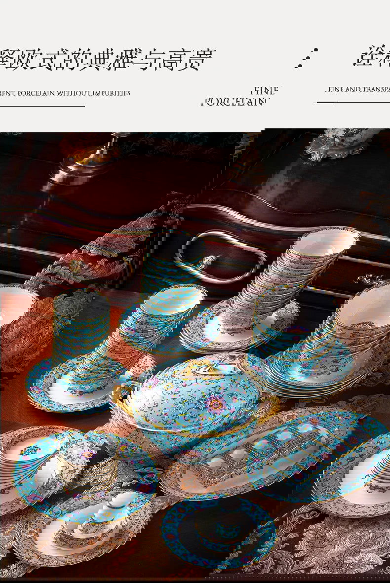 Jingdezhen bowl and dish set palace bowl enamel color ceramic tableware set bone tableware set plate combination - Grand Goldman