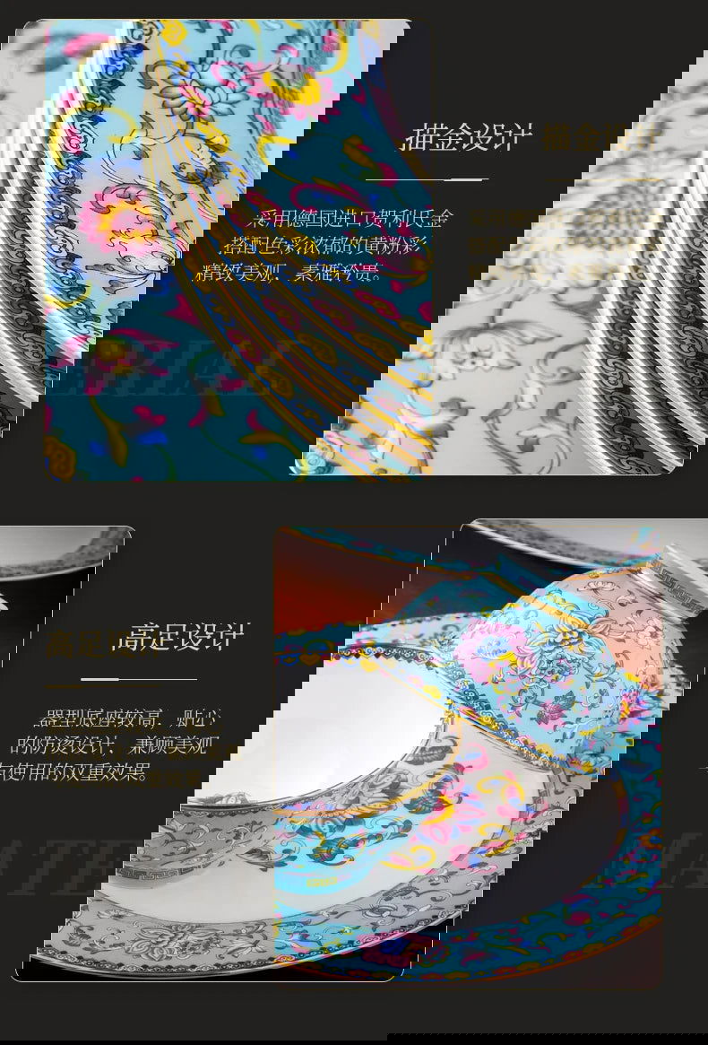 Jingdezhen bowl and dish set palace bowl enamel color ceramic tableware set bone tableware set plate combination - Grand Goldman