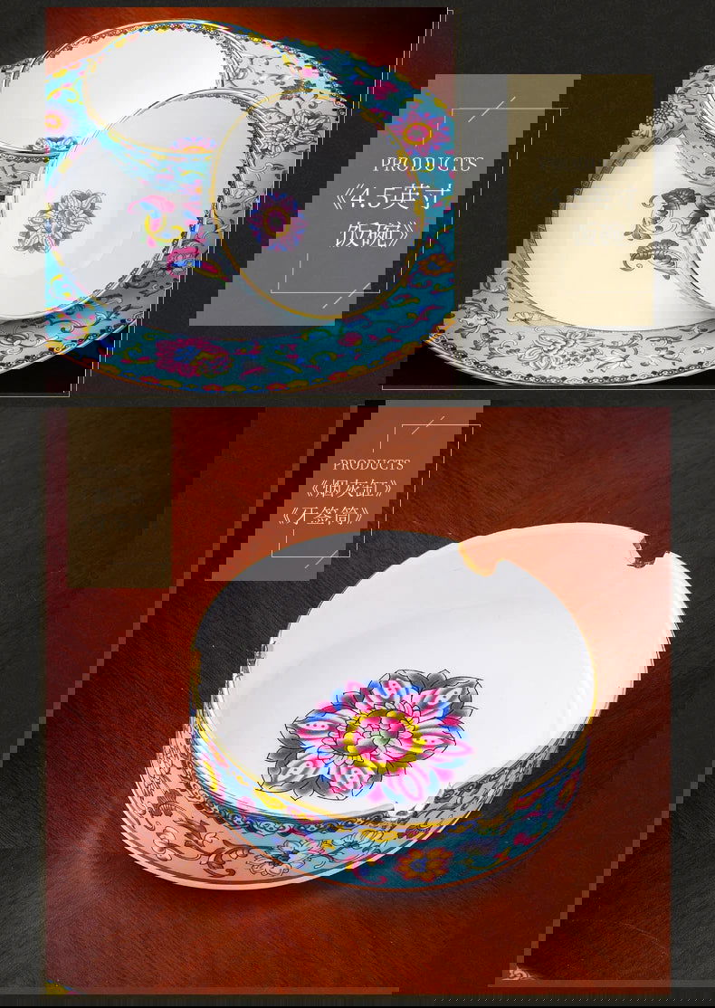 Jingdezhen bowl and dish set palace bowl enamel color ceramic tableware set bone tableware set plate combination - Grand Goldman