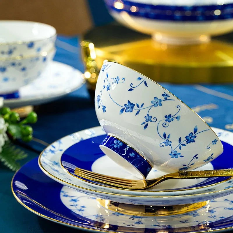 Jingdezhen ceramic tableware, bowl and plate combination set, bone china tableware for household use - Grand Goldman