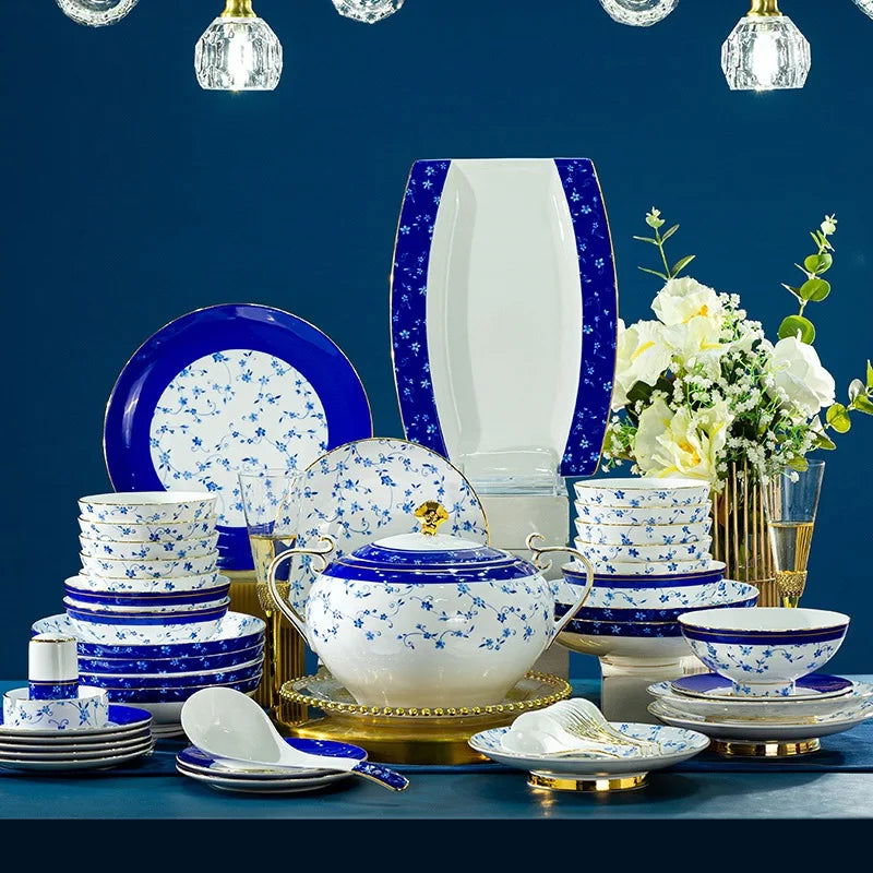 Jingdezhen ceramic tableware, bowl and plate combination set, bone china tableware for household use - Grand Goldman