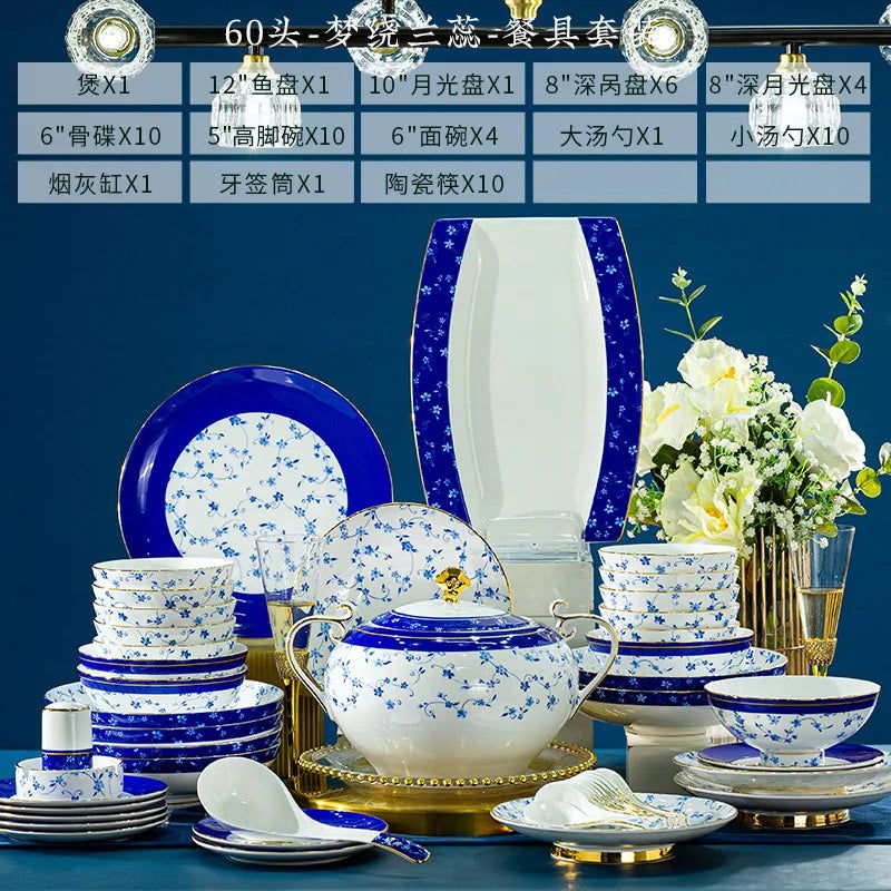 Jingdezhen ceramic tableware, bowl and plate combination set, bone china tableware for household use - Grand Goldman