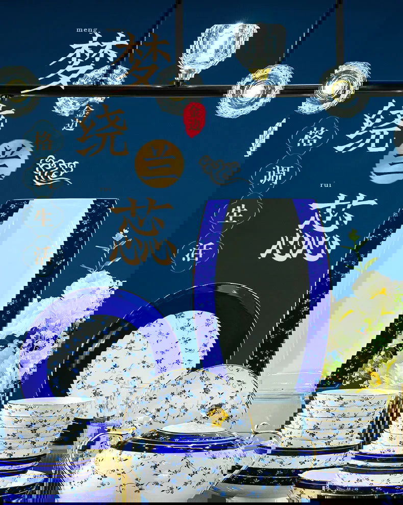 Jingdezhen ceramic tableware, bowl and plate combination set, bone china tableware for household use - Grand Goldman