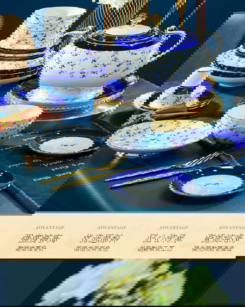 Jingdezhen ceramic tableware, bowl and plate combination set, bone china tableware for household use - Grand Goldman