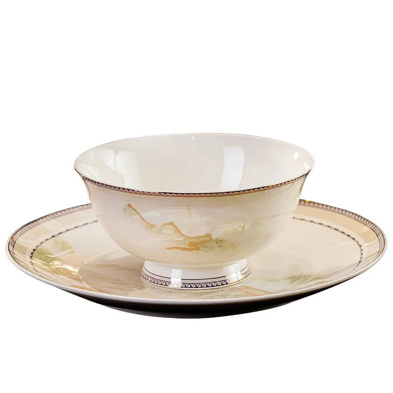 Jingdezhen dish set housewarming tableware set bowl and plate ceramic tableware set light luxury plate bowl - Grand Goldman