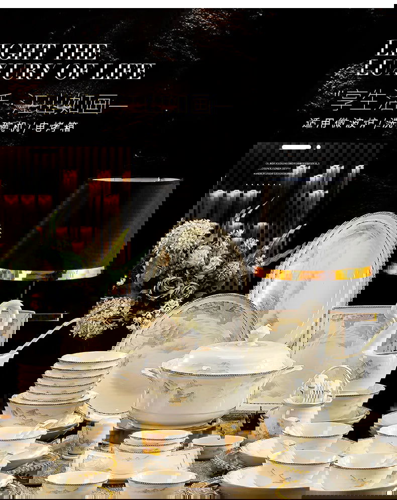 Jingdezhen dish set housewarming tableware set bowl and plate ceramic tableware set light luxury plate bowl - Grand Goldman