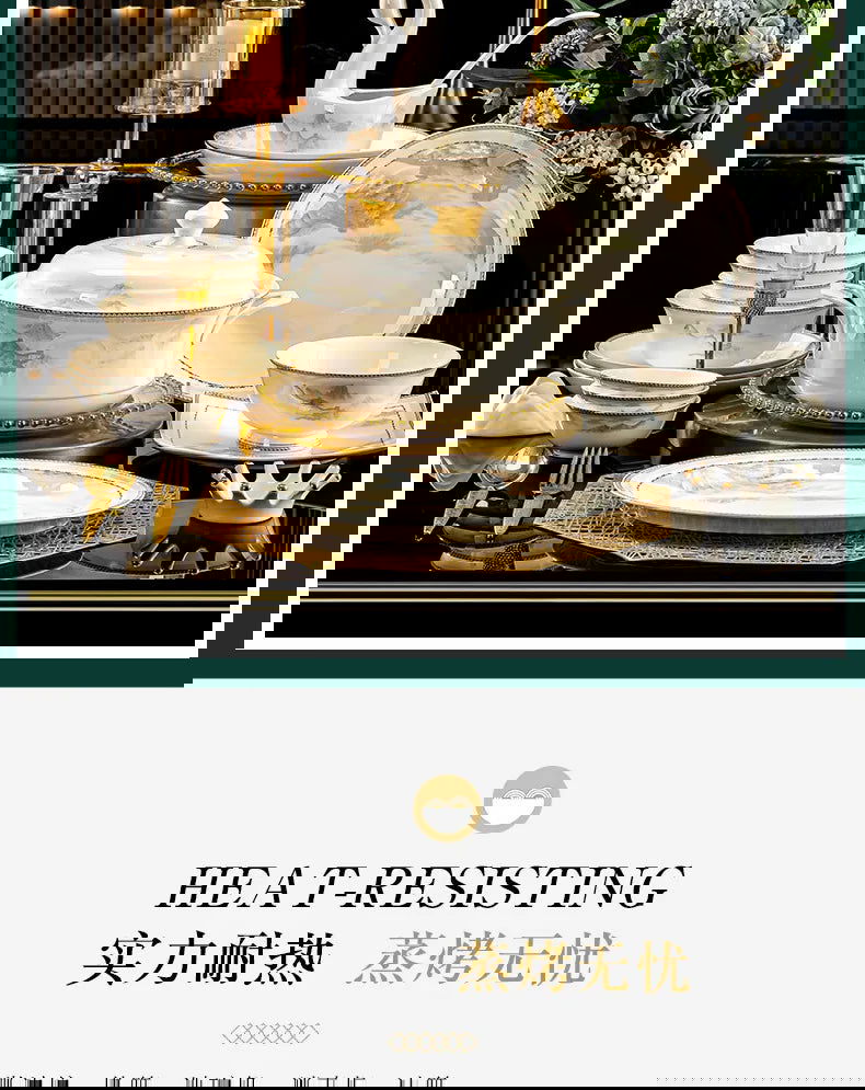 Jingdezhen dish set housewarming tableware set bowl and plate ceramic tableware set light luxury plate bowl - Grand Goldman