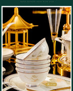 Jingdezhen dish set housewarming tableware set bowl and plate ceramic tableware set light luxury plate bowl - Grand Goldman