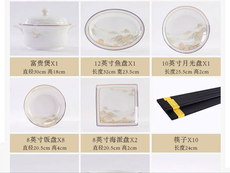 Jingdezhen dish set housewarming tableware set bowl and plate ceramic tableware set light luxury plate bowl - Grand Goldman