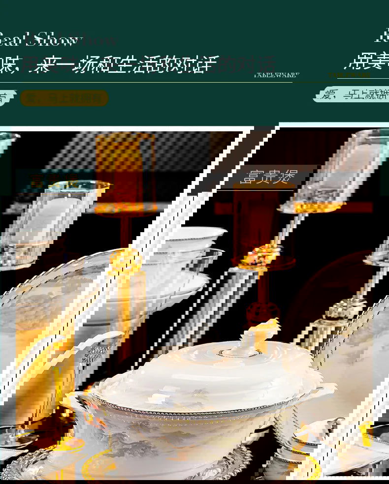 Jingdezhen dish set housewarming tableware set bowl and plate ceramic tableware set light luxury plate bowl - Grand Goldman