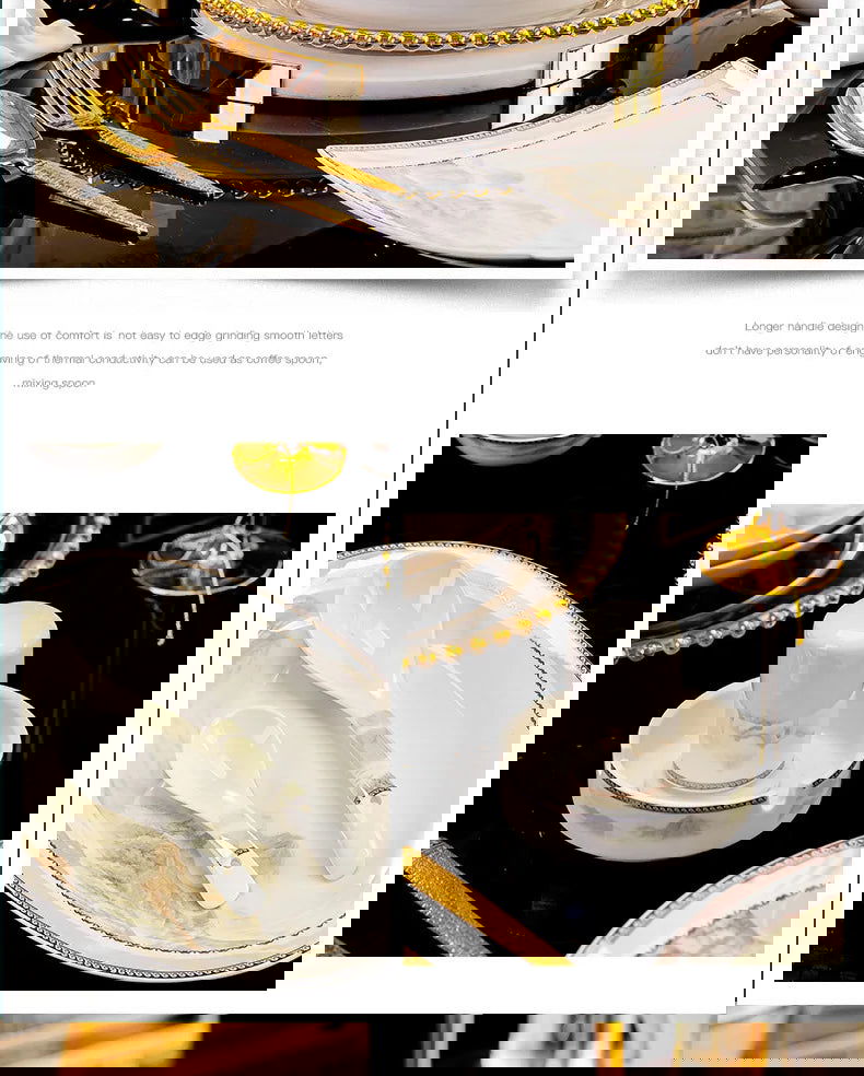 Jingdezhen dish set housewarming tableware set bowl and plate ceramic tableware set light luxury plate bowl - Grand Goldman