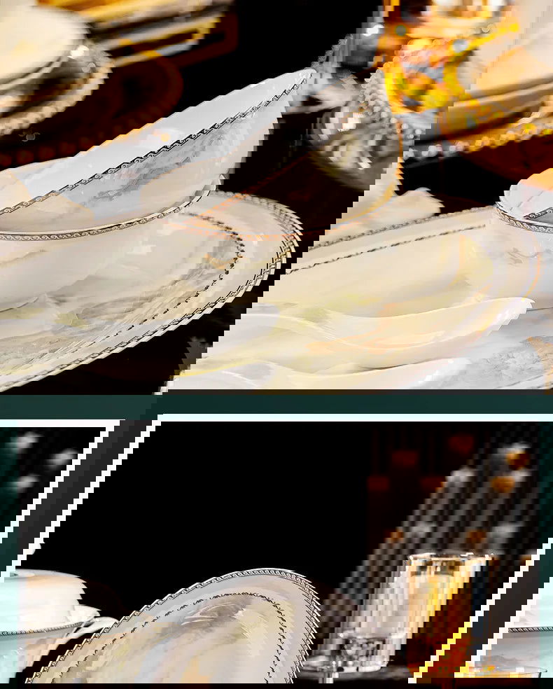 Jingdezhen dish set housewarming tableware set bowl and plate ceramic tableware set light luxury plate bowl - Grand Goldman