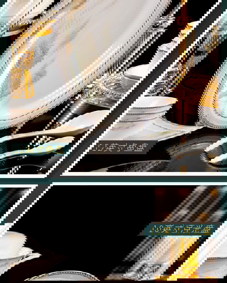 Jingdezhen dish set housewarming tableware set bowl and plate ceramic tableware set light luxury plate bowl - Grand Goldman