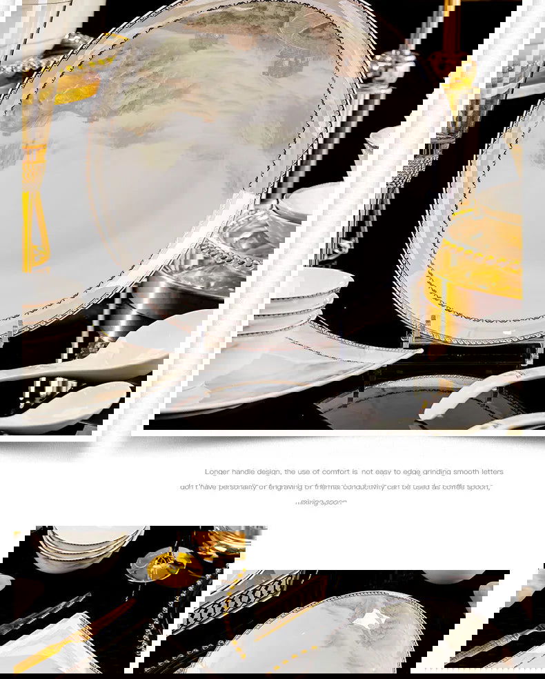 Jingdezhen dish set housewarming tableware set bowl and plate ceramic tableware set light luxury plate bowl - Grand Goldman