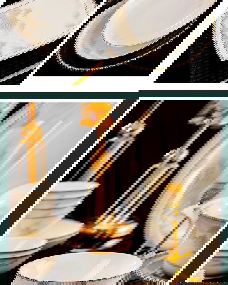 Jingdezhen dish set housewarming tableware set bowl and plate ceramic tableware set light luxury plate bowl - Grand Goldman