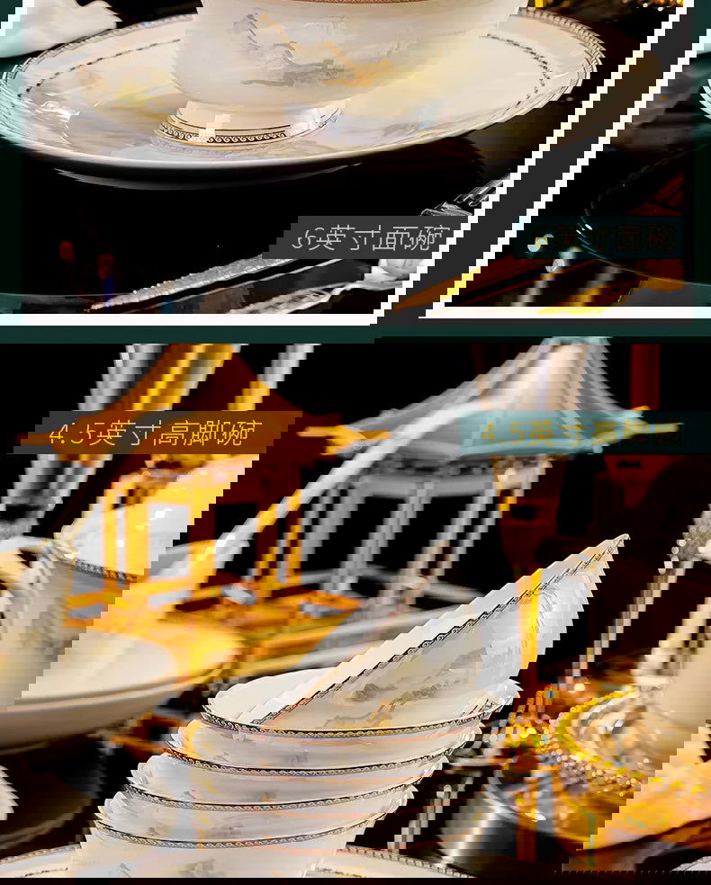 Jingdezhen dish set housewarming tableware set bowl and plate ceramic tableware set light luxury plate bowl - Grand Goldman