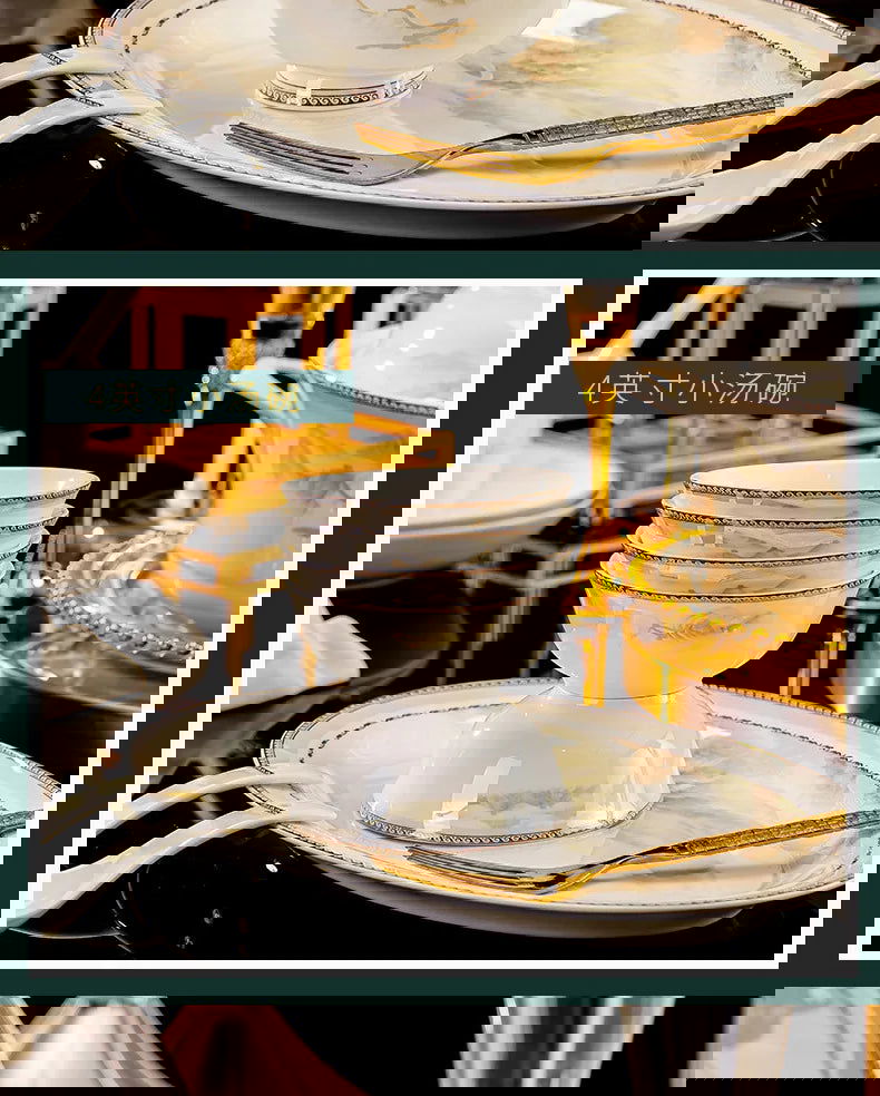 Jingdezhen dish set housewarming tableware set bowl and plate ceramic tableware set light luxury plate bowl - Grand Goldman