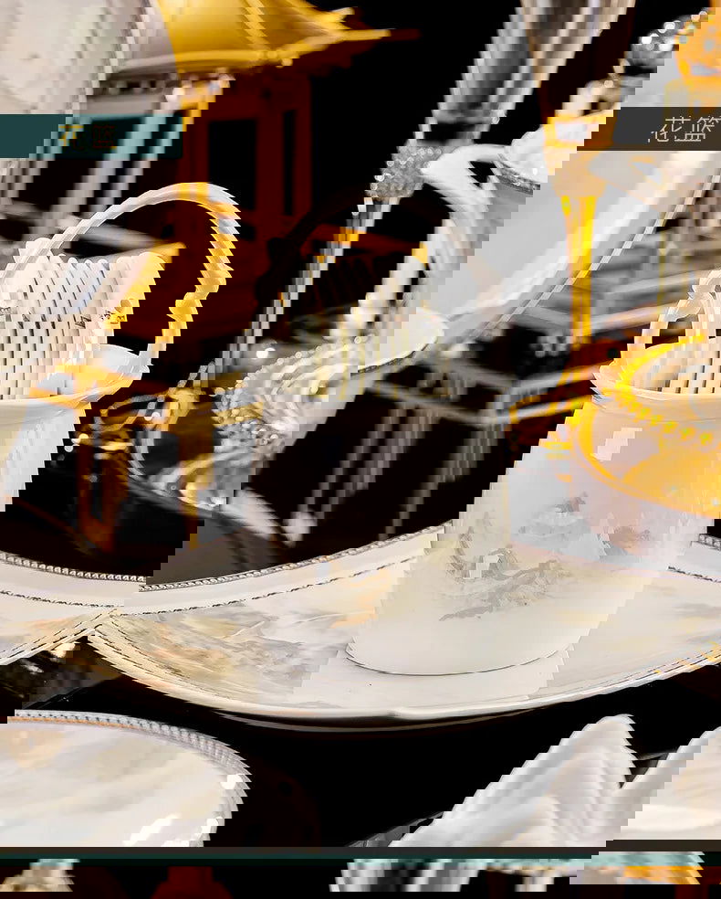 Jingdezhen dish set housewarming tableware set bowl and plate ceramic tableware set light luxury plate bowl - Grand Goldman