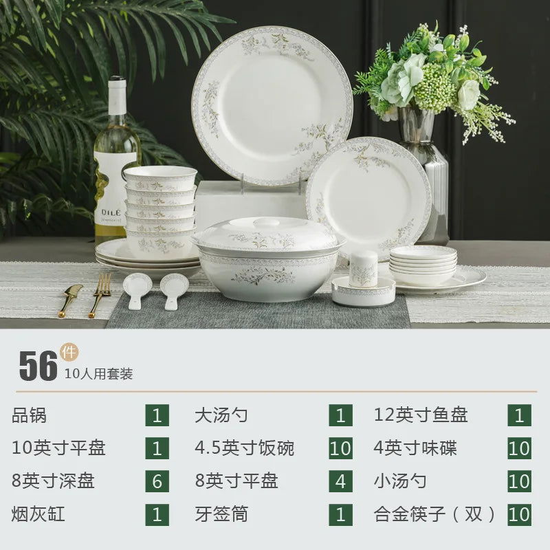Jingdezhen porcelain tableware set household high-grade bone china ceramic dishes and bowls set - Grand Goldman