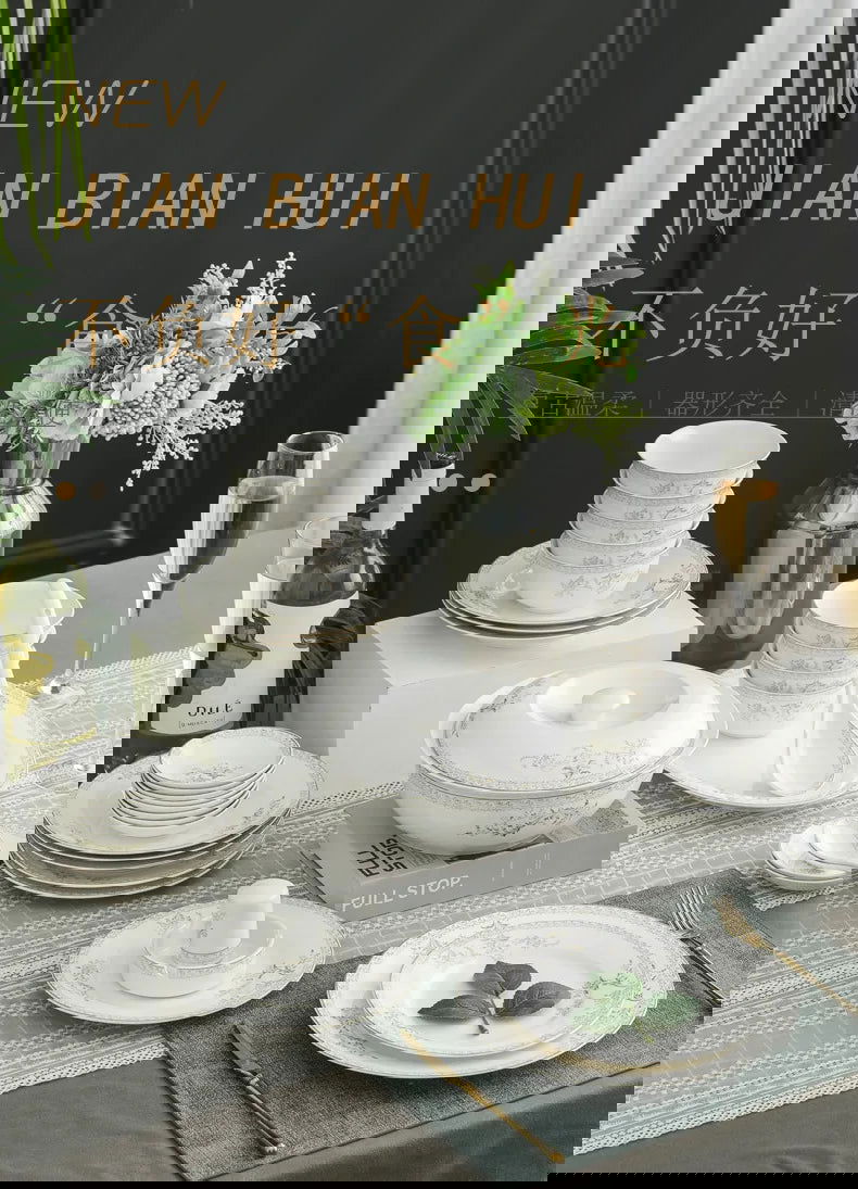 Jingdezhen porcelain tableware set household high-grade bone china ceramic dishes and bowls set - Grand Goldman