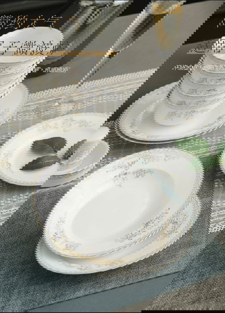 Jingdezhen porcelain tableware set household high-grade bone china ceramic dishes and bowls set - Grand Goldman