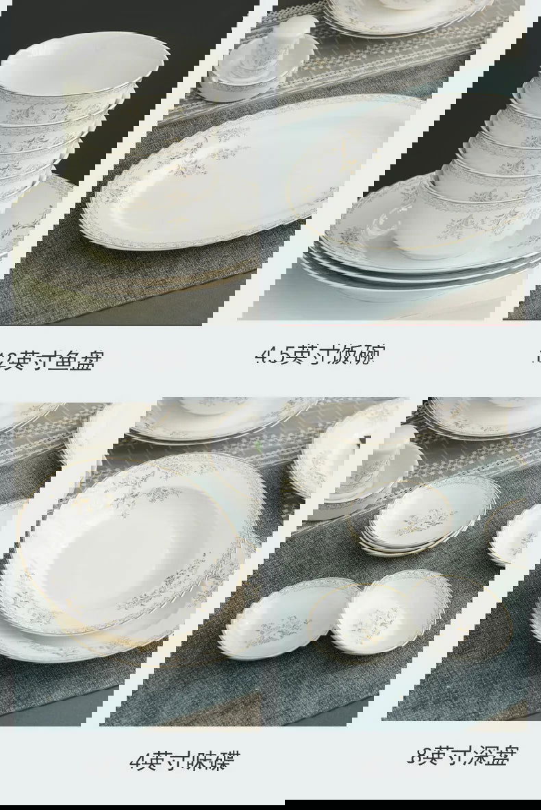 Jingdezhen porcelain tableware set household high-grade bone china ceramic dishes and bowls set - Grand Goldman