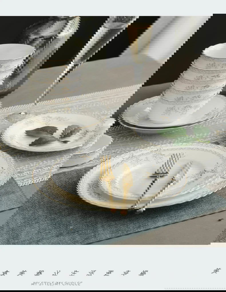 Jingdezhen porcelain tableware set household high-grade bone china ceramic dishes and bowls set - Grand Goldman