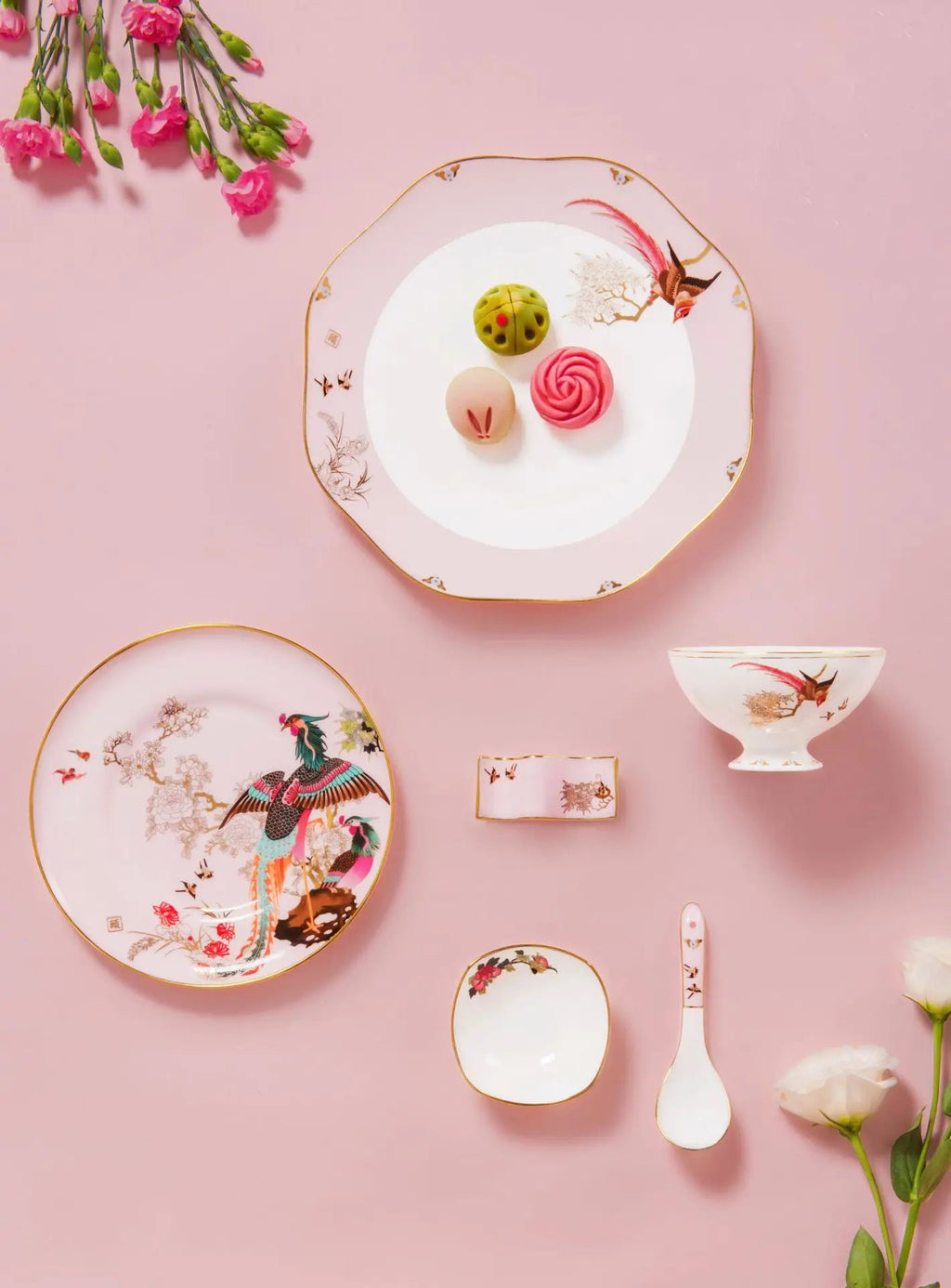 Jingdezhen tableware set, birds and phoenix dishes set, household light luxury and high-end - Grand Goldman