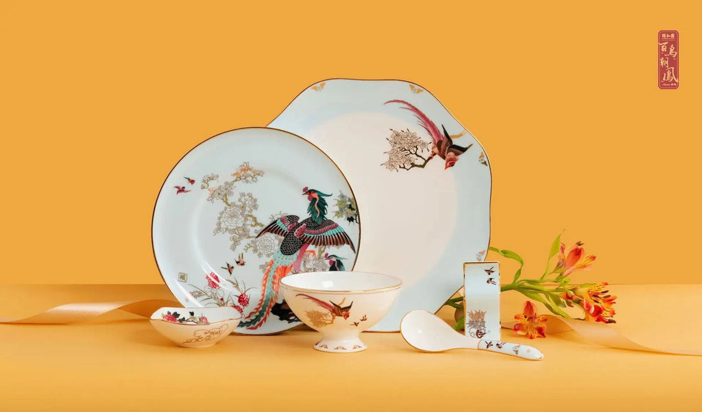 Jingdezhen tableware set, birds and phoenix dishes set, household light luxury and high-end - Grand Goldman