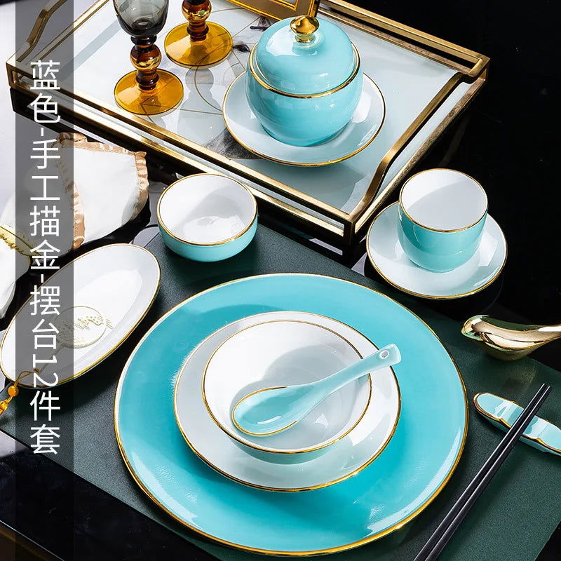 Jingdezhen tableware set, hotel tableware, dishes, gifts, handmade gilt edged dining plates, household dining plates - Grand Goldman