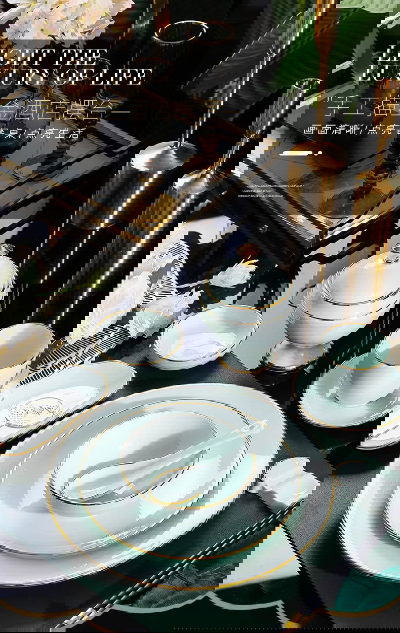 Jingdezhen tableware set, hotel tableware, dishes, gifts, handmade gilt edged dining plates, household dining plates - Grand Goldman