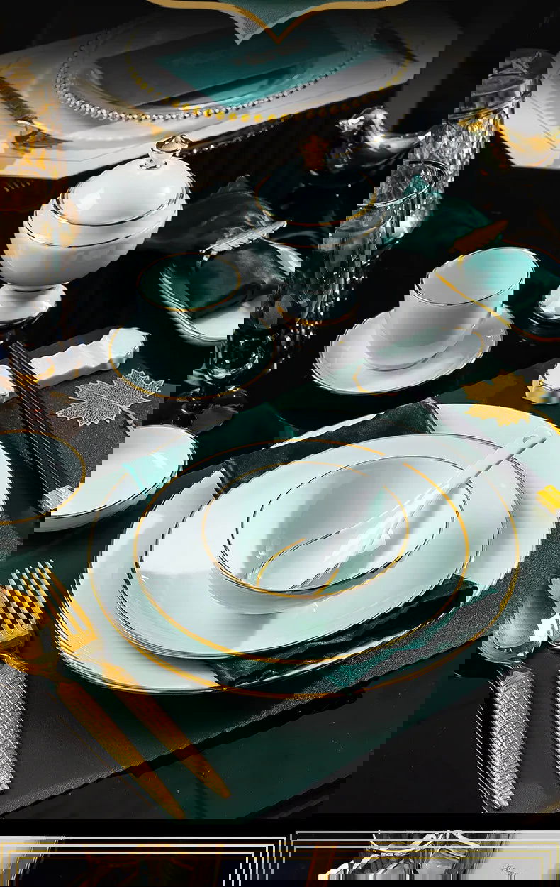 Jingdezhen tableware set, hotel tableware, dishes, gifts, handmade gilt edged dining plates, household dining plates - Grand Goldman