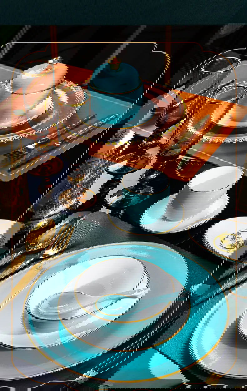 Jingdezhen tableware set, hotel tableware, dishes, gifts, handmade gilt edged dining plates, household dining plates - Grand Goldman