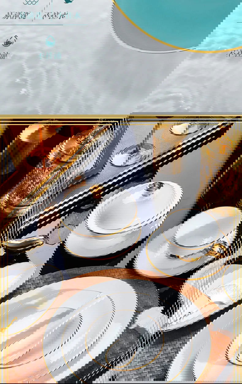 Jingdezhen tableware set, hotel tableware, dishes, gifts, handmade gilt edged dining plates, household dining plates - Grand Goldman