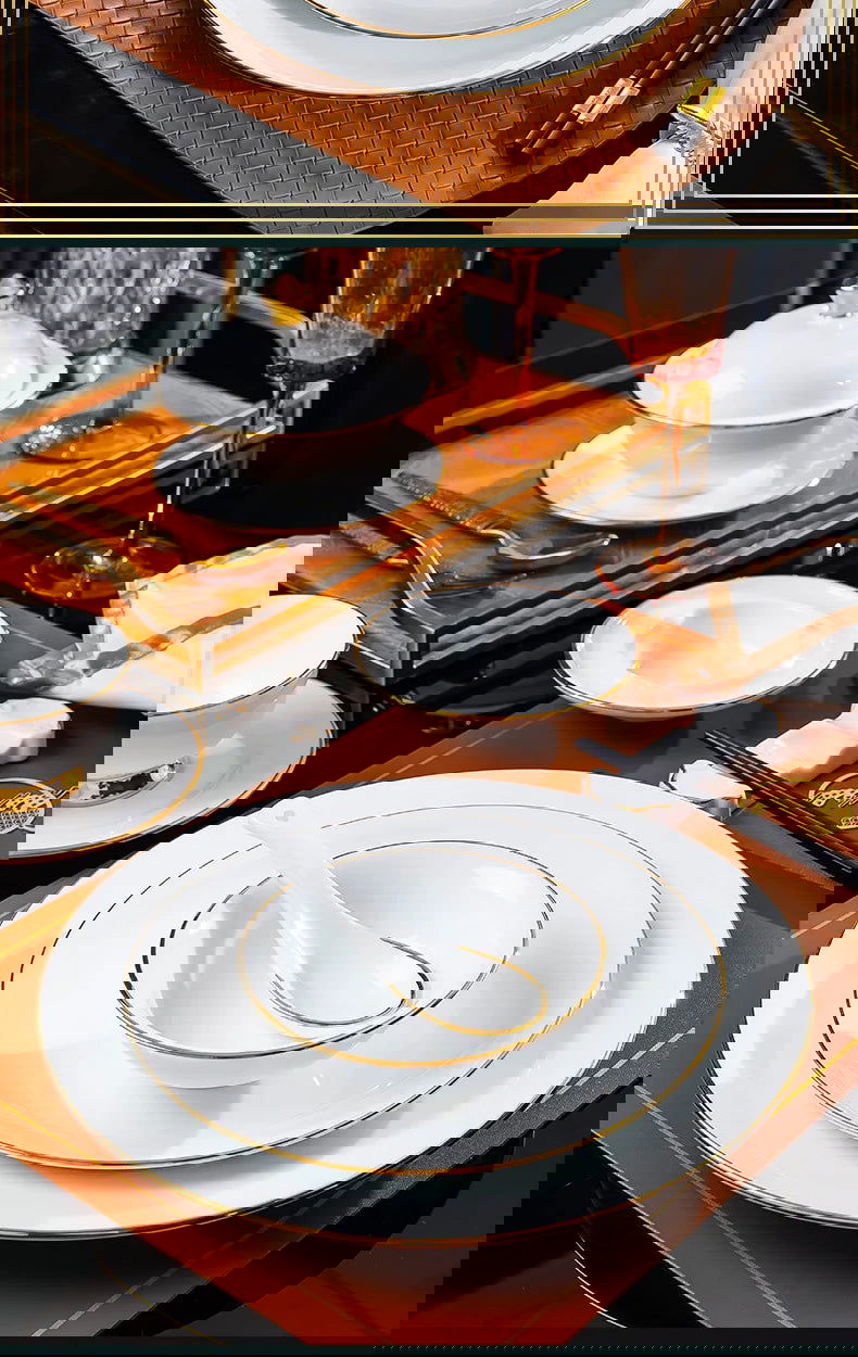 Jingdezhen tableware set, hotel tableware, dishes, gifts, handmade gilt edged dining plates, household dining plates - Grand Goldman