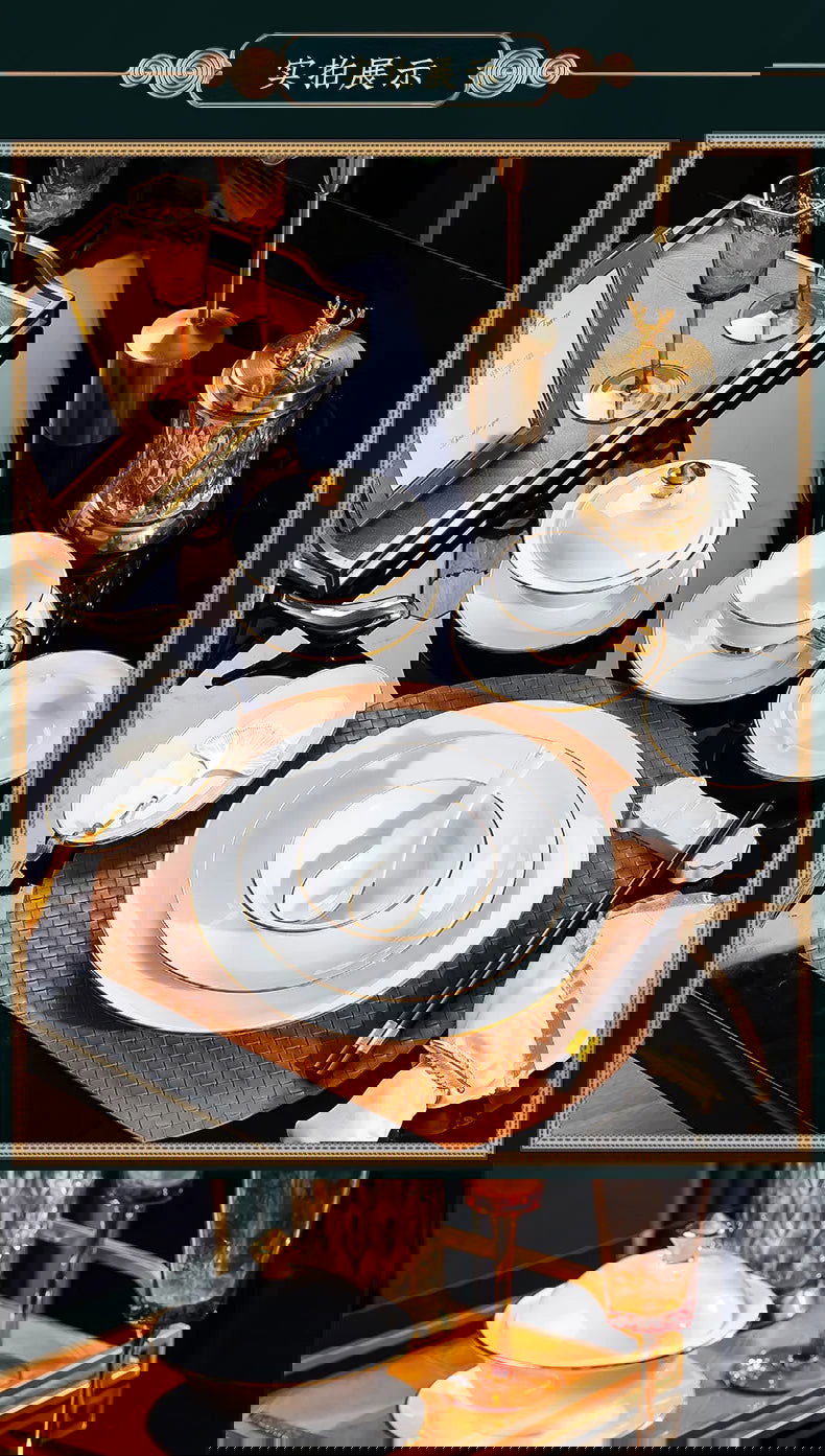 Jingdezhen tableware set, hotel tableware, dishes, gifts, handmade gilt edged dining plates, household dining plates - Grand Goldman