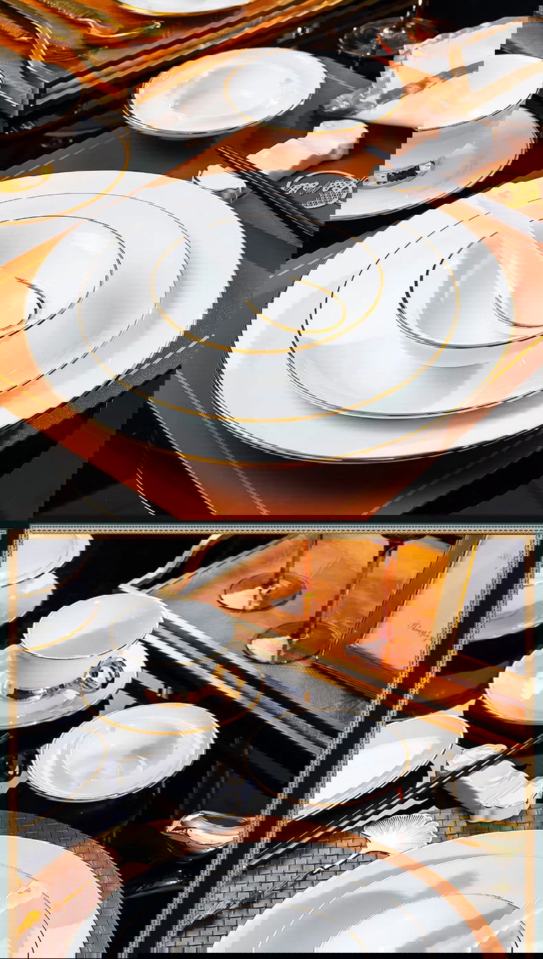 Jingdezhen tableware set, hotel tableware, dishes, gifts, handmade gilt edged dining plates, household dining plates - Grand Goldman