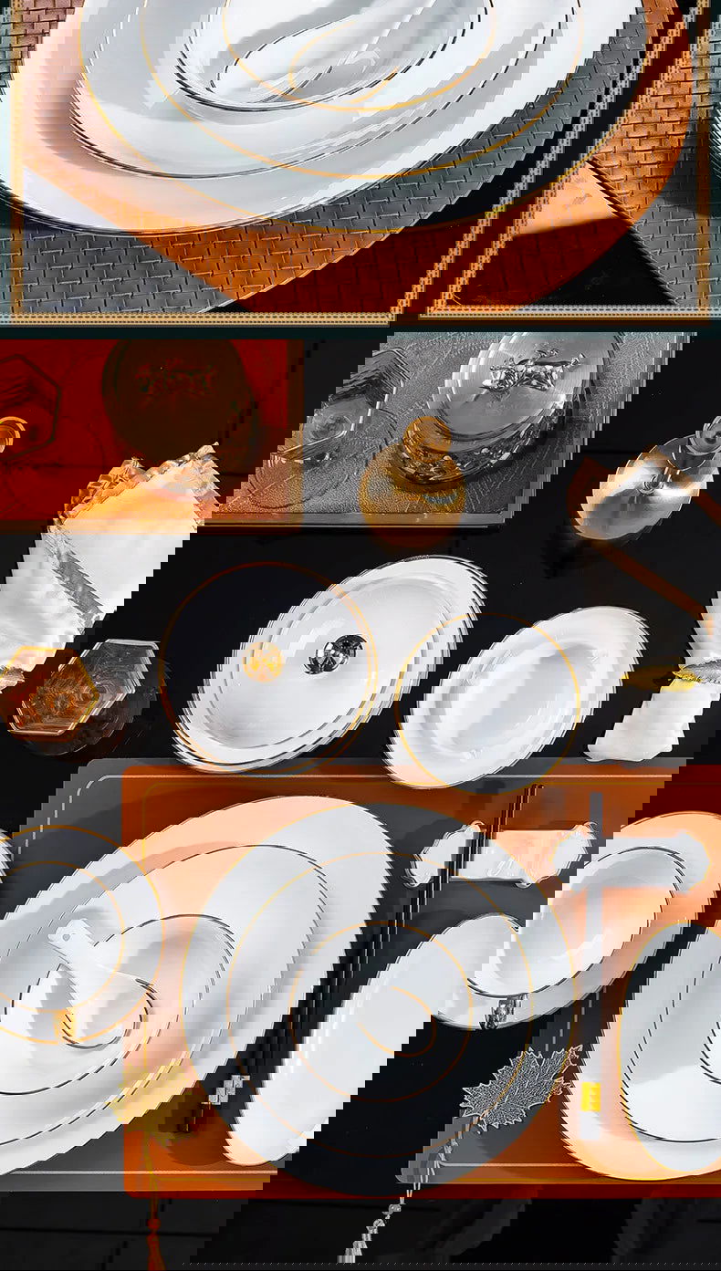 Jingdezhen tableware set, hotel tableware, dishes, gifts, handmade gilt edged dining plates, household dining plates - Grand Goldman