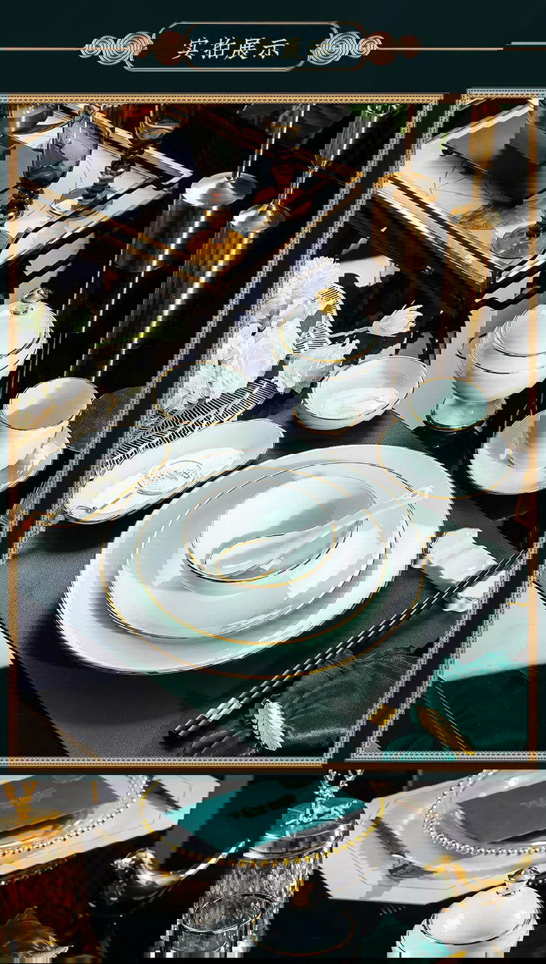 Jingdezhen tableware set, hotel tableware, dishes, gifts, handmade gilt edged dining plates, household dining plates - Grand Goldman