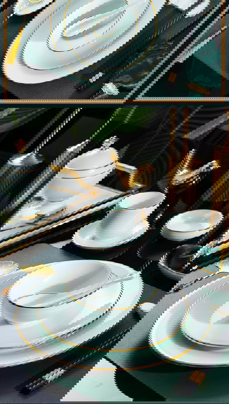 Jingdezhen tableware set, hotel tableware, dishes, gifts, handmade gilt edged dining plates, household dining plates - Grand Goldman