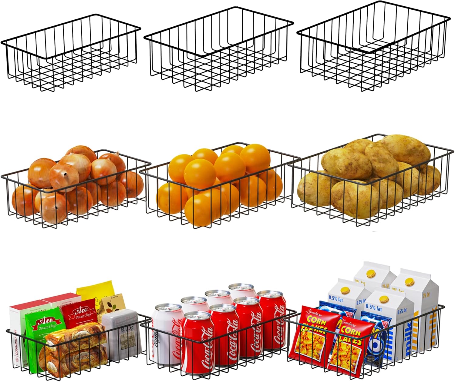 Joben Oligey 12 Pack (3 Szie) Small Wire Storage Baskets for Organizing,Pantry Organization Bins for Cabinets, Metal Basket for Kitchen, Bathroom Organizer(Black) - Grand Goldman