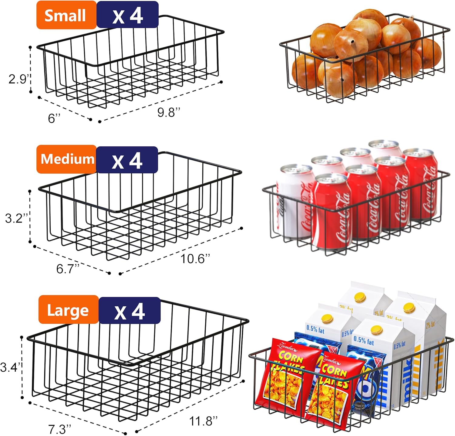 Joben Oligey 12 Pack (3 Szie) Small Wire Storage Baskets for Organizing,Pantry Organization Bins for Cabinets, Metal Basket for Kitchen, Bathroom Organizer(Black) - Grand Goldman