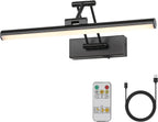 Joossnwell Battery Operated Picture Light Wireless Picture Lights for Paintings with Remote 15.5 Inch Dimmable and Timer Rechargeable Art Light Black Display Gallery Light with Adjustable Swing Arm - Grand Goldman