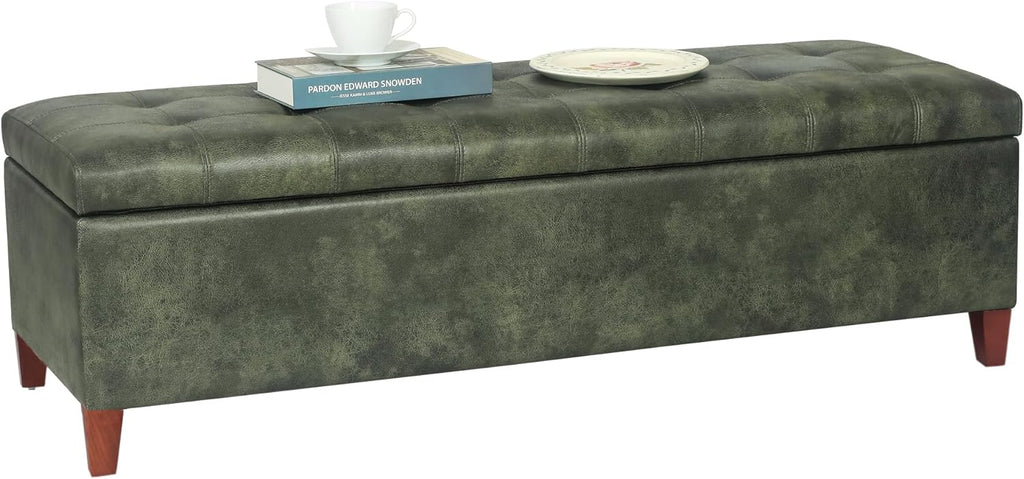 Joveco Storage Ottoman Bench- Faux Leather Tufted Bench Foot Rest (Black Midnight) - Grand Goldman