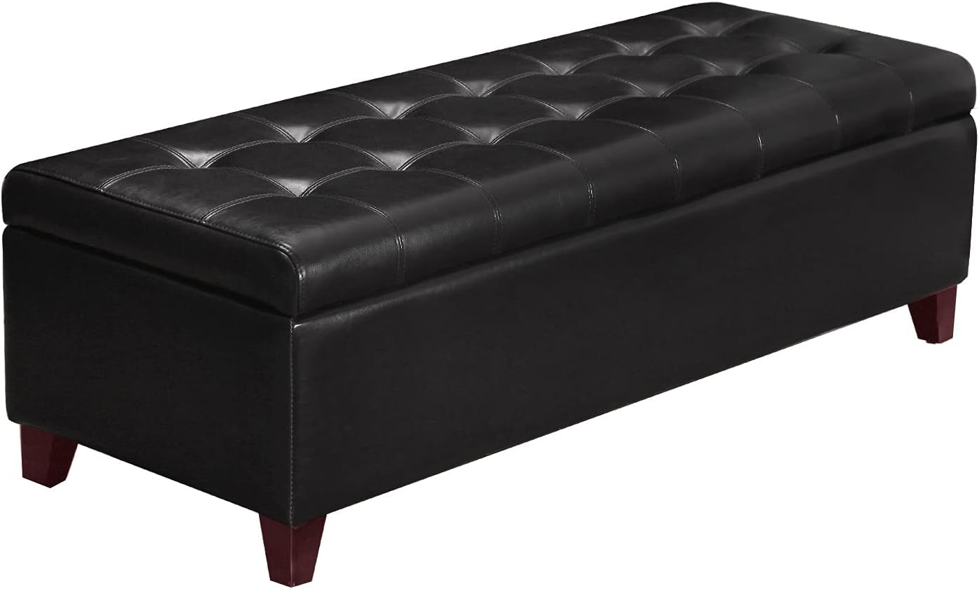 Joveco Storage Ottoman Bench- Faux Leather Tufted Bench Foot Rest (Black Midnight) - Grand Goldman